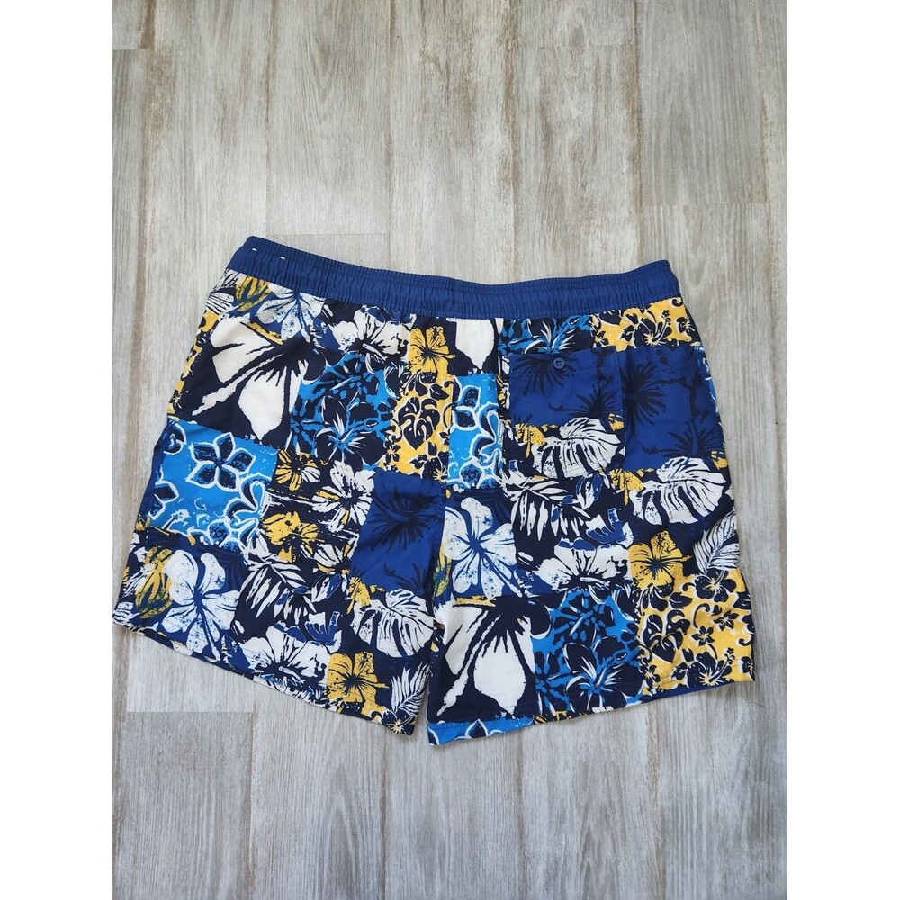 Corona Hawaiian Swim Trunks Blue Yellow Floral Patchwork Mens 2XL Board Shorts - Picture 7 of 8